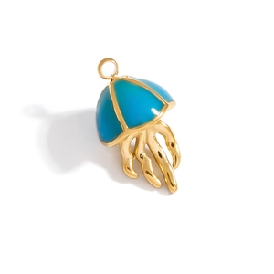 Golden heart jellyfish pendant with blue enamel for DIY handmade jewelry and necklaces