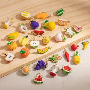 Colorful fruit and vegetable enamel charms set with gold plating for DIY jewelry making