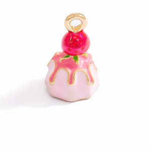 Cute strawberry cake pendant with gold ring for DIY jewelry making in sweet dessert style