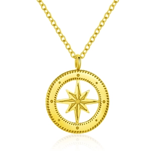 Collar de acero inoxidable chapado en oro de 18k con colgante de medallón de estrella