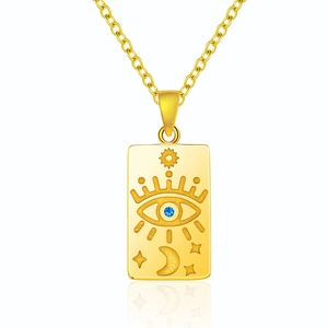 Collar de acero inoxidable chapado en oro de 18k con colgante de tarot y ojo turco