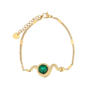 French vintage emerald green stone snake bracelet in gold-plated stainless steel
