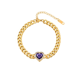 Grobe goldene Gliederkette mit violettem Herz-Edelstein und Diamant-Halo-Dekoration