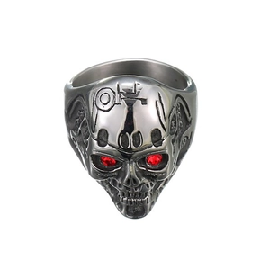 Anello da uomo a forma di teschio stile punk con occhi in zircone rosso e finitura vintage