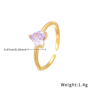 Bague cœur dorée ajustable avec pierre de zircon violette de 0,67 cm, poids 1,4 g