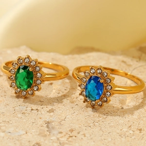 Bague Ouverte Vintage en Acier Inoxydable pour Femme Cœur Plaqué Or Strass Géométrique Bijoux Fantaisie Réglables