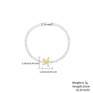 Edelstahl Tennisarmband in Silber mit einem gelben Zirkonia Blumenanhänger für Damen