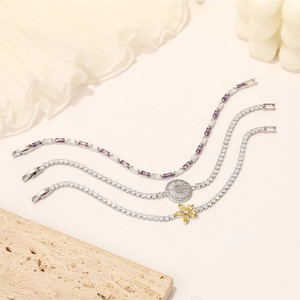 Luxus Edelstahl Tennis Armband Mit Funkelnden Zirkonia Blume Rund Sternenstrahl Anhänger Für Damen Süßer Modeschmuck