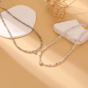 Elegant natural stone necklaces with silver geometric pendants for a minimalist look