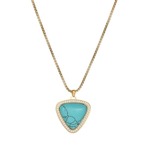 Élégant collier à chaîne box dorée avec turquoise triangulaire et bordure en cristaux