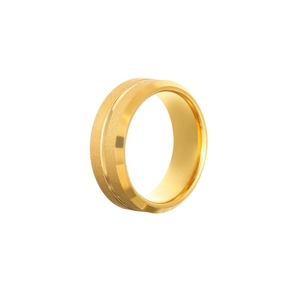 Anello in tungsteno dorato con finitura opaca spazzolata e scanalatura centrale lucida