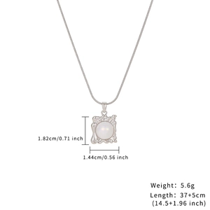 French vintage silver irregular frame pearl necklace with moonstone effect pendant