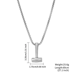 Vintage stainless steel hammer pendant necklace with polished finish and long box chain