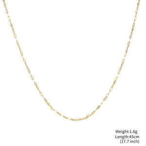 Collier minimaliste à maillons ovales plats plaqué or 18k 45cm 1,6g sur fond blanc
