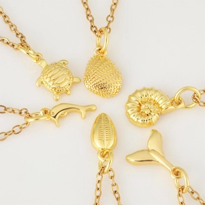 Gouden zeester en schildpad hanger kettingen set met reliëf marine texturen