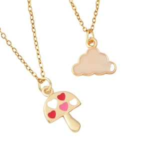 18K gold plated mushroom and cloud pendant necklace set with colorful enamel for women