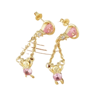 Vintage goldene Bärenohrringe mit rosa Herz-Edelsteinen und Zirkonia Kristallen