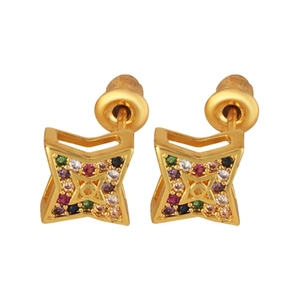 Schicke goldene Stern-Ohrstecker mit bunten Zirkoniasteinen im Retro-Hip-Hop-Design