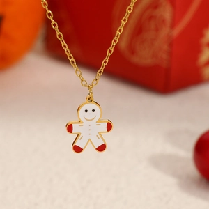 Minimalistische goldene Edelstahlhalskette mit süßem Lebkuchenmann Anhänger als Festschmuck