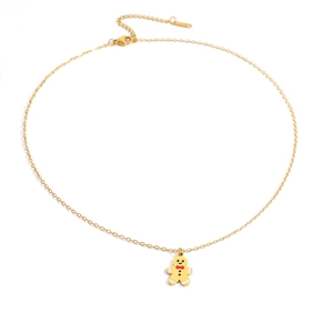 Detailansicht der goldenen Lebkuchenmann-Halskette mit festlicher Schleife und Karabiner
