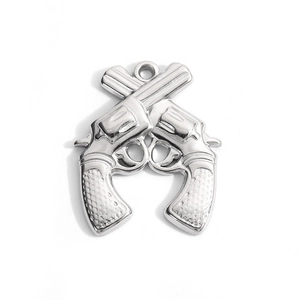 Polished stainless steel double crossed pistol pendant for DIY necklace crafting