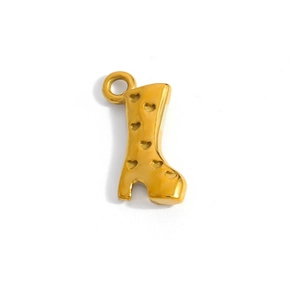 Detailed view of a gold boot pendant with heart cutouts for DIY jewelry making