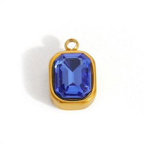 Rectangle blue gemstone pendant with gold frame for jewelry making DIY craft