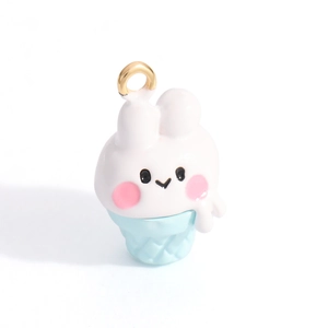 Detail view of cute cartoon ice cream rabbit alloy charms with gold hanging rings
