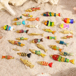 Stainless Steel Fish Pendant Enamel Drip Oil Charms Movable Articulated Goldfish Tropical Fish DIY Jewelry Accessories