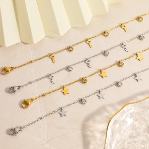 Minimalist 18k gold plated stainless steel bracelets with key and star charms