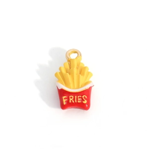 Pendentif mignon en forme de frites rouge et jaune avec texte FRIES pour bijoux DIY