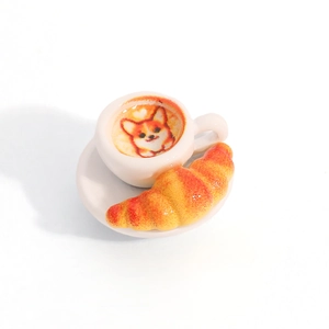 Mini tasse à café avec latte art corgi et croissant pour la création de colliers