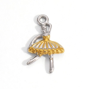 Ciondolo ballerina vintage placcato oro 18 carati con finitura bicolore per gioielli DIY