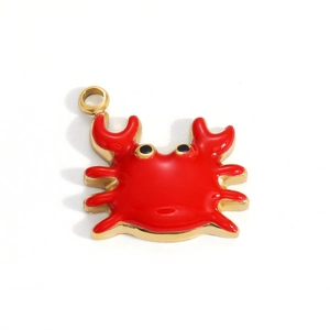 Ciondolo a forma di granchio in smalto rosso e oro per collane e bracciali fai-da-te