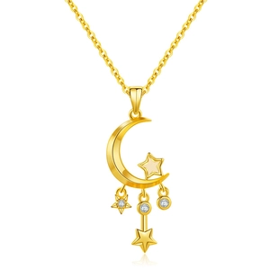 Roestvrij Staal Koper Zirconia Maan Ster Dubbele C Slot Sleutel Hanger Halsketting Voor Vrouwen Elegante Mode Sieraden
