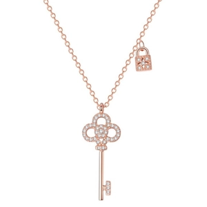 Elegant Copper Key And Lock Pendant Necklace For Women Rose Gold Silver Plated Cubic Zirconia Fashion Jewelry Gift