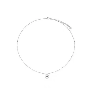 Elegant silver heart pendant necklace with tiny bead chain on white background