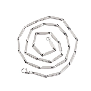 Collar Minimalista de Acero Inoxidable con Eslabones de Bambú para Hombre Mujer Tono Plateado Pulido Joyería Geométrica