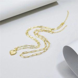 Roségouden roestvrijstalen paperclip ketting met hart hanger en gegraveerde letter A