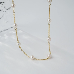 Elegante Koperen Schelpparel Halsketting Voor Dames Minimalistisch Verguld Fijne Ketting Mode Sieraden Dagelijks Choker