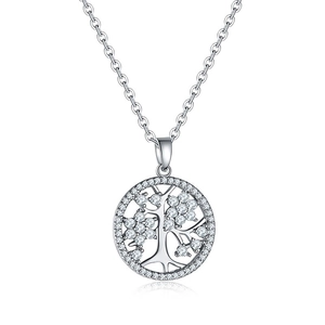 Collier arbre de vie en argent pour femme avec pendentif serti de zircons brillants