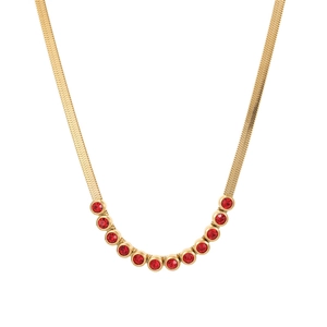 Elegante goldene Schlangenkette mit elf roten Zirkonsteinen für Damen im Vintage-Stil