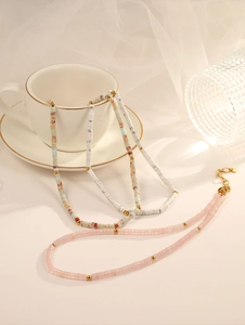 Bohemian Natural Stone Bead Necklace For Women Titanium Steel Colorful Heishi Beaded Choker Necklaces Summer Jewelry Gift