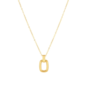 Detailed close-up of a golden titanium steel necklace featuring a minimalist geometric pendant