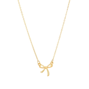Elegant gold titanium steel necklace featuring a polished bow pendant for women's fashion