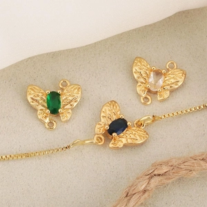 Exquisite 18k gold butterfly pendant with colorful gemstones and floral engraving