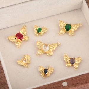 18k gold plated butterfly charms with colorful crystal stones for DIY jewelry making