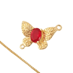 18k gold butterfly pendant with red gemstone and sparkling diamond accents