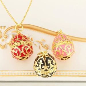 Faberge Style Egg Pendant Necklace For Women Vintage Enamel Filigree Water Drop Royal Luxurious Accessory Jewelry Gift