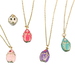 18K gold-plated oval enamel flower pendants in various colors with elegant gold chains